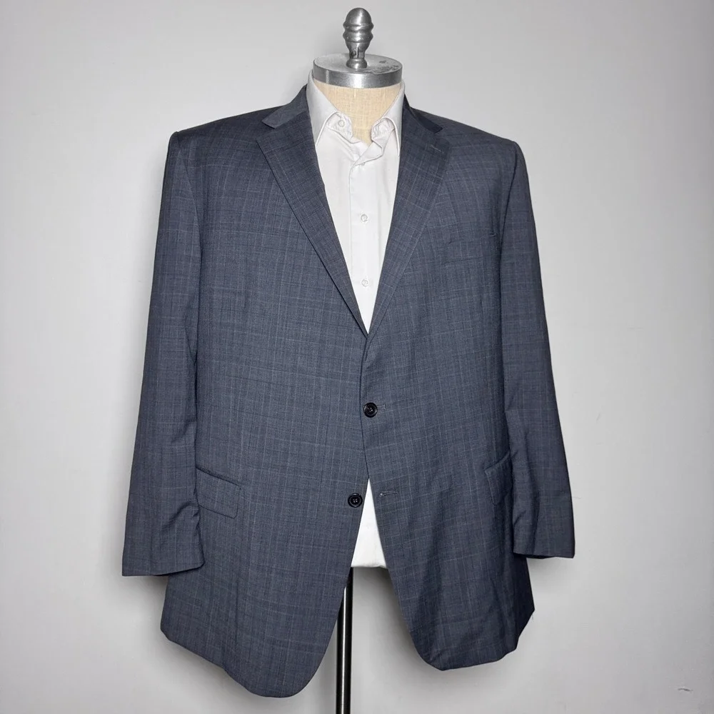 Hart Schaffner Marx Blazer Mens 54L Gray Plaid Worsted Wool Two Button USA Made